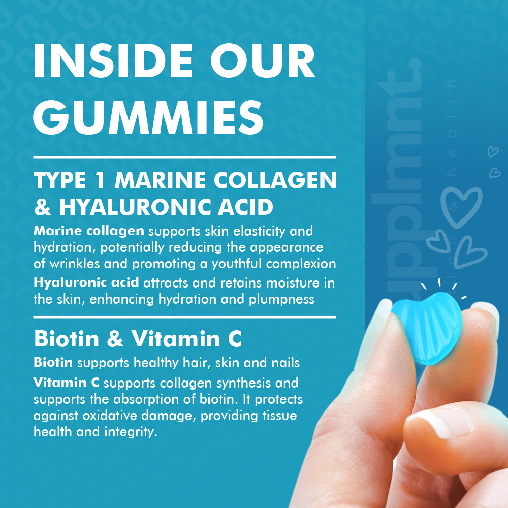 Collagen 4 Months Bundle - 2 x Blueberry Marine Collagen Gummies with Biotin, Hyaluronic Acid & Vitamin C - supplmnt