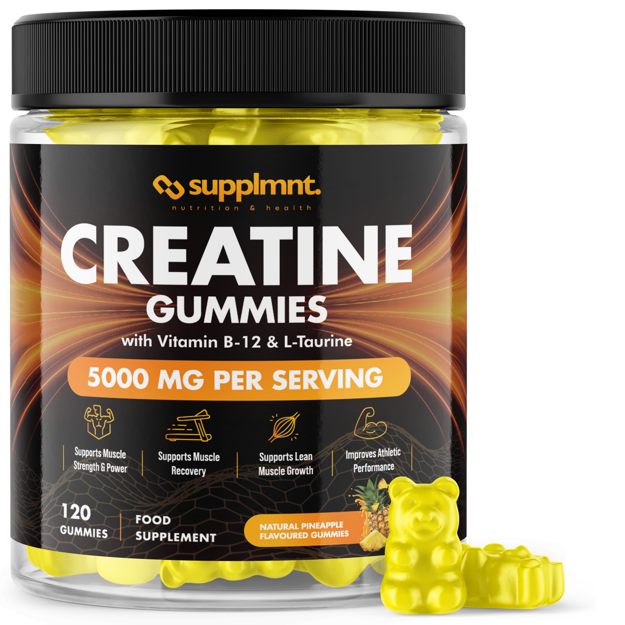 Creatine Gummies 5000mg Plus B12 and L-Taurine Pineapple Flavour 1 Month Supply - supplmnt