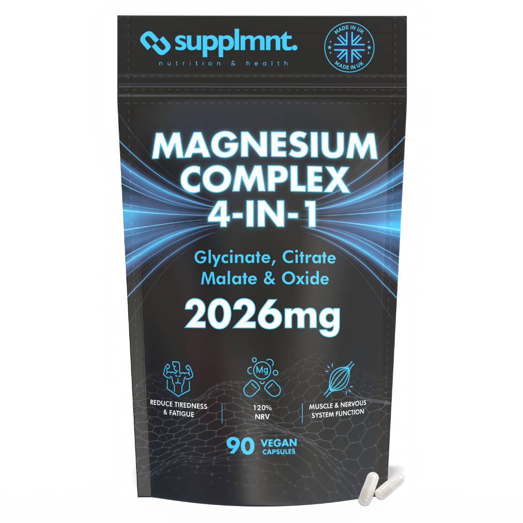 Magnesium Glycinate 4-in-1 Complex - 2026mg Supplements as Bisglycinate, Citrate, Malate & Oxide 90 Vegan Capsules, Triple High Absorption 449mg Elemental, UK Made - supplmnt