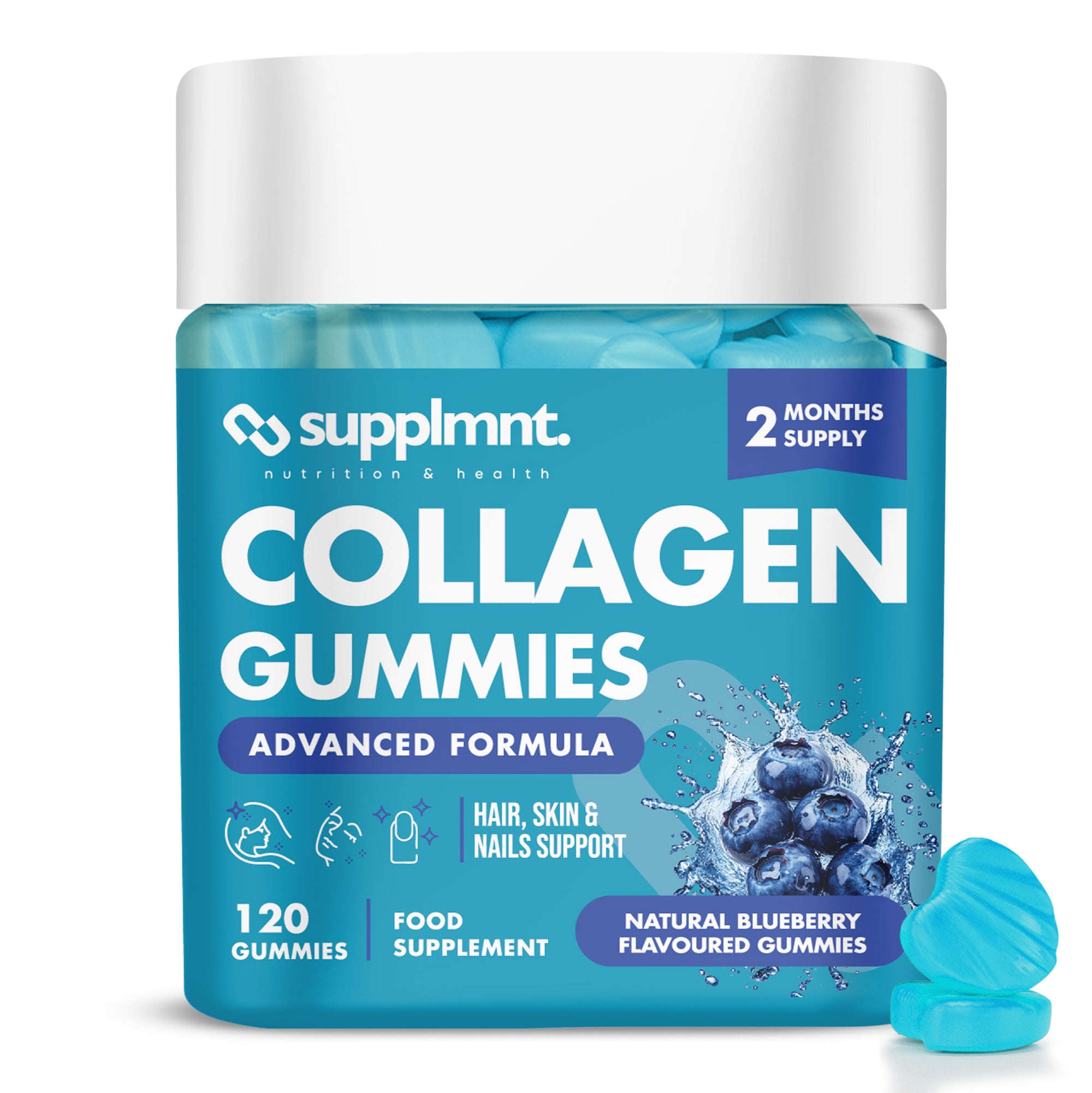Marine Collagen Gummies - Hydrolysed Collagen Peptides with Biotin, Hyaluronic Acid & Vitamin C - Collagen Supplements for Women and Men - 120 Gummies. Collagen for Skin, Hair & Nails 2 Months Supply - supplmnt