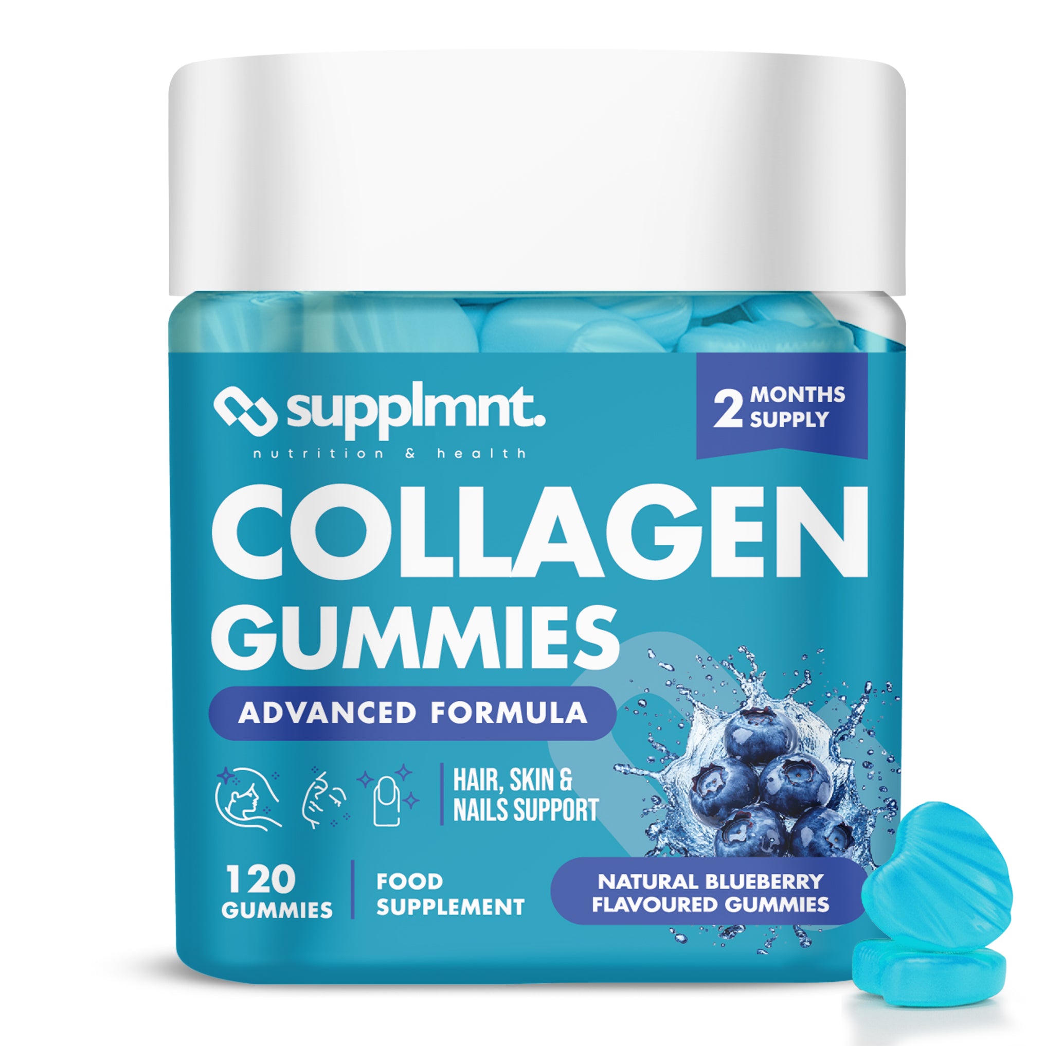 Marine Collagen Gummies - Hydrolysed Collagen Peptides with Biotin, Hyaluronic Acid & Vitamin C - Collagen Supplements for Women and Men - 120 Gummies. Collagen for Skin, Hair & Nails 2 Months Supply - supplmnt