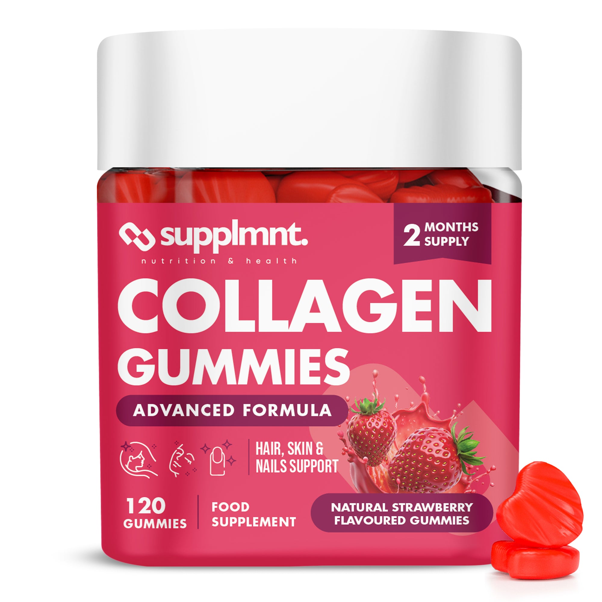 Marine Collagen Gummies - Hydrolysed Collagen Peptides with Biotin, Hyaluronic Acid & Vitamin C - Collagen Supplements for Women and Men - 120 Gummies. Collagen for Skin, Hair & Nails 2 Months Supply - supplmnt