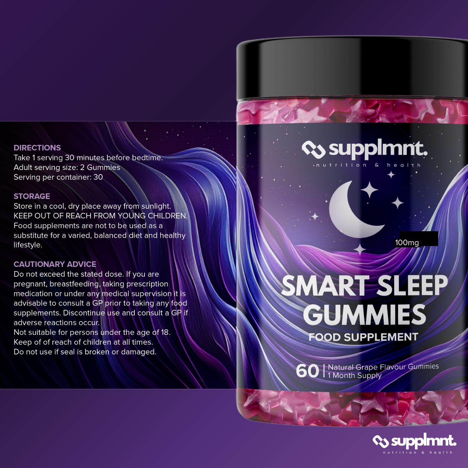 Sleep Gummies | Formulated with Valerian Root and Griffonia Seed Extract | 60 Natural Grape Flavour Gummies, 1 Month Supply - supplmnt