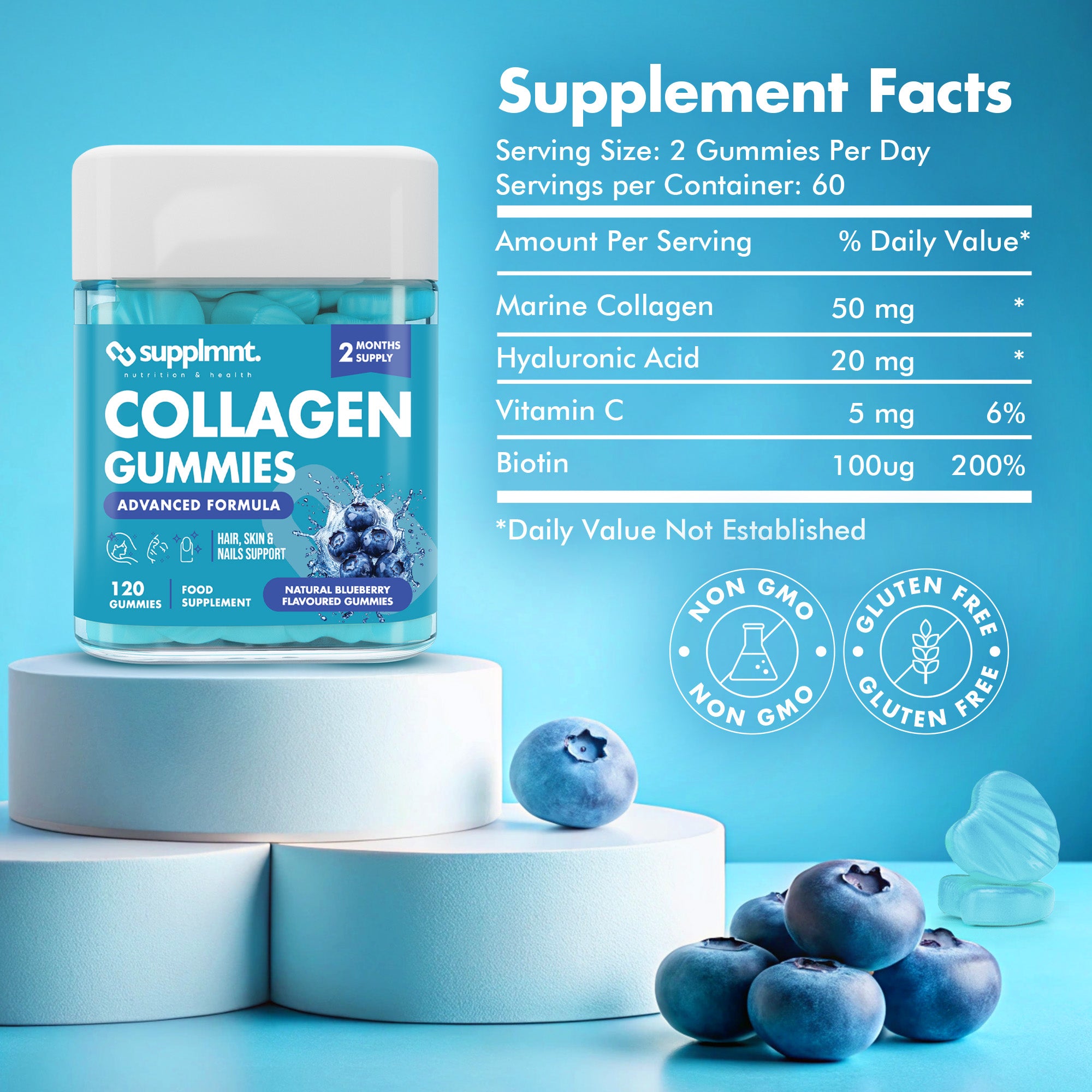 Collagen 4 Months Bundle - 2 x Blueberry Marine Collagen Gummies with Biotin, Hyaluronic Acid & Vitamin C - supplmnt