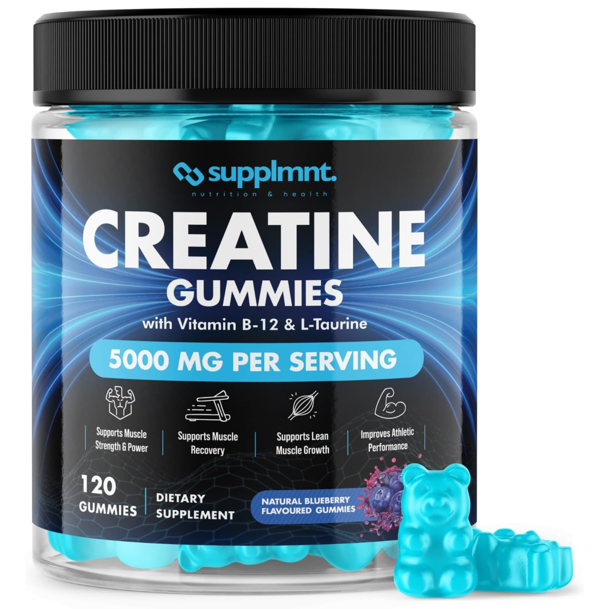 Best Selling Creatine Gummies 5000mg Plus B12 and L-Taurine Blueberry Flavour 1 Month Supply - supplmnt