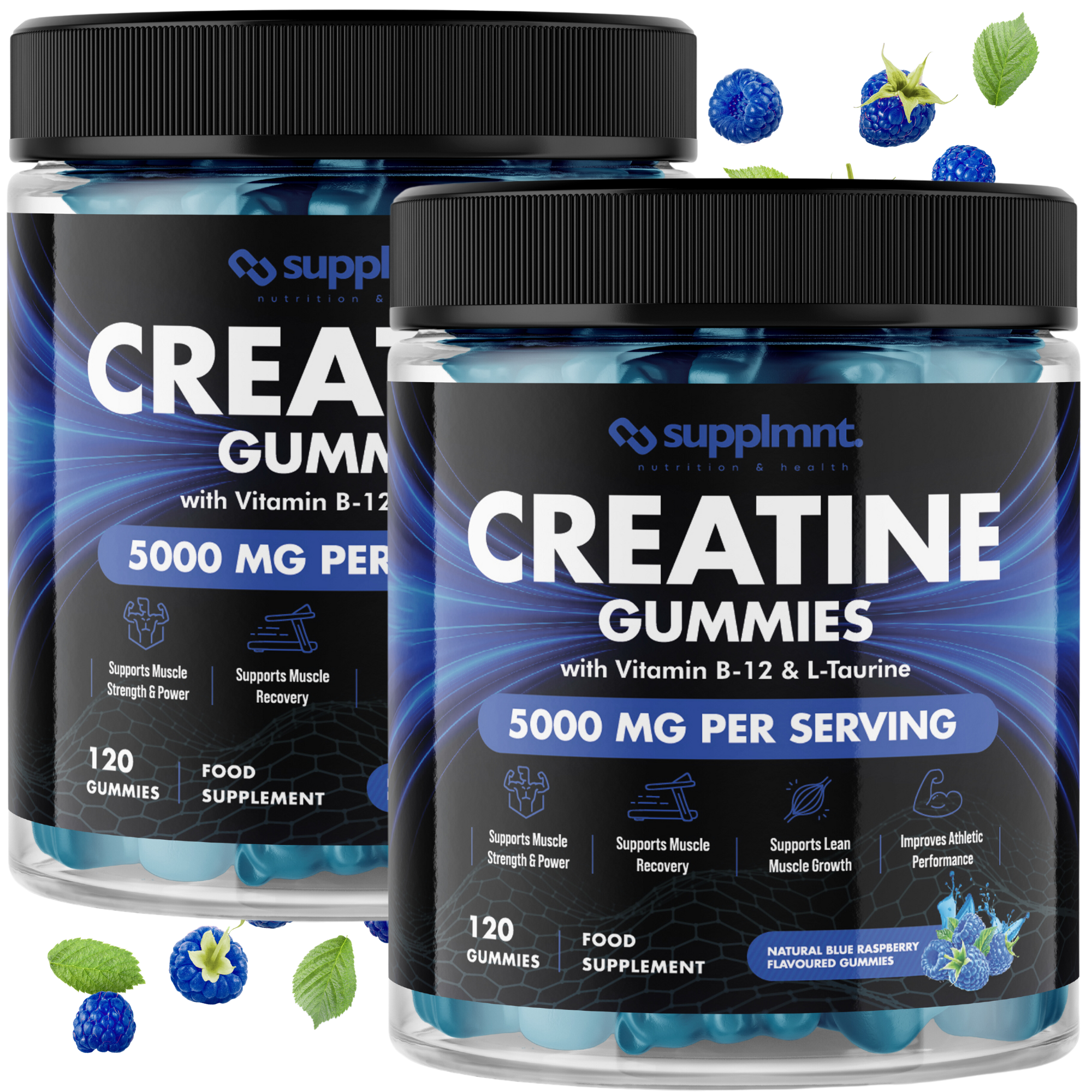 Supplmnt. Creatine  B12 L-Taurine Blue Raspberry Gummies 60 Days - supplmnt