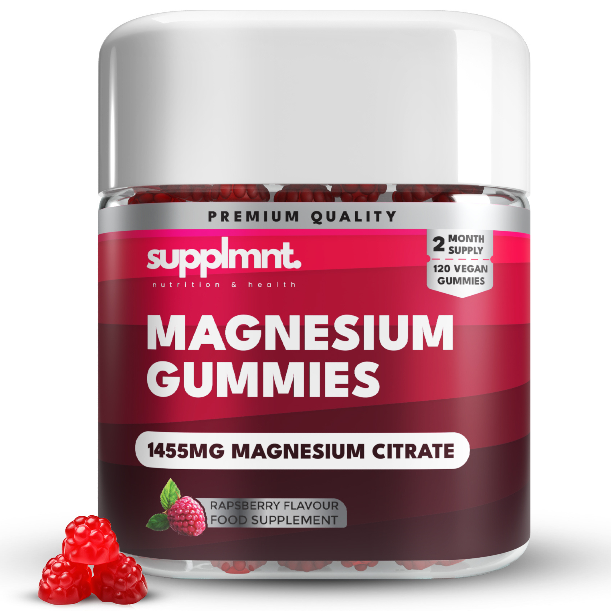 Magnesium Gummies for Adults- 1455mg Magnesium Citrate - Raspberry Magnesium Supplement  2-Months Supply - supplmnt