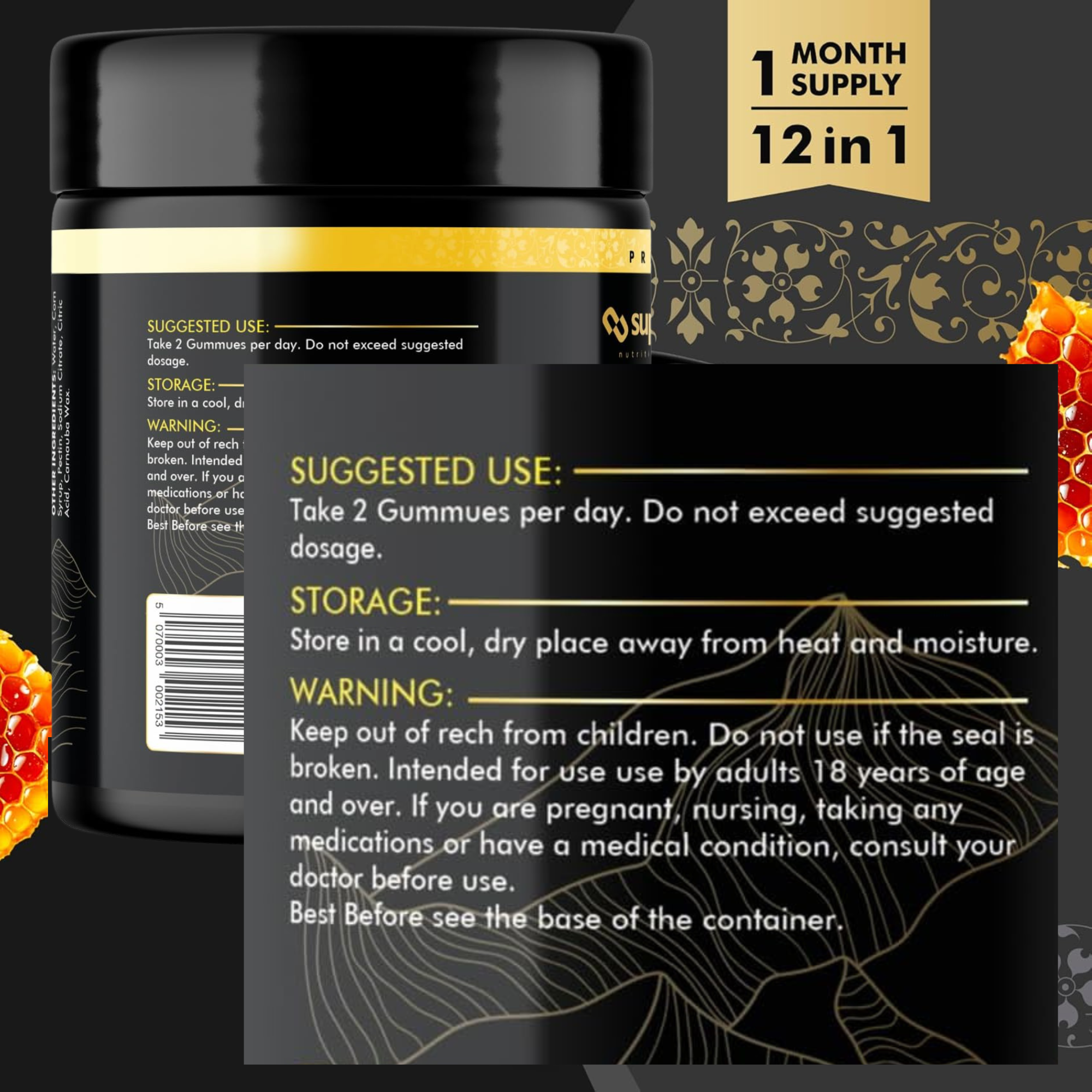 Shilajit Bundle - 2 x Shilajit Gummies with Ashwagandha, Chaga Mushroom, Ginger, Turmeric, Black Seed Oil, Ginseng, Vitamins C, B12, D, Zinc, Ceylon Cinnamon - supplmnt